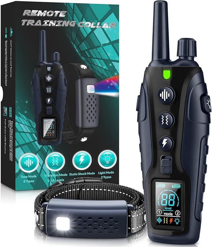 Dog Shock Collar - 4000FT Dog Training Collar with Remote Waterproof e Collar with Flashing Light, Adjustable Pitch Beep(1-8), Vibration(1-16), Safe Shock(1-99), and Keypad Lock