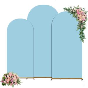Set of 3 Wedding Arch Backdrop Cover,Round Top Spandex Fitted Arch Cover for Baby Party Birthday Banquet Shower (Blue, 6-6.6-7.2-FT)