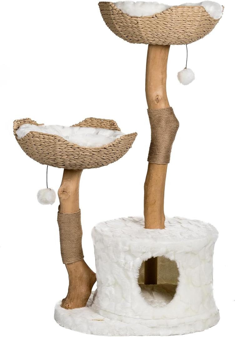 Modern Cat Tree Tower, Real Branch luxury Cat Condo, Wood Cat Tower, Cat Scratching Tree, Cat Condo, Cat Lover Gift, Luxury Cat, Cat Gifts by Mau Lifestyle (White)