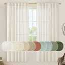 LAMIT Linen Sheer Curtains 72 Inch Length 2 Panels, Linen Textured Light Filtering Semi Sheer Back Tab and Rod Pocket Burlap Boho Neutral Drapes for Bedroom/Living Room, Ivory Cream, 52 x 72 Inch