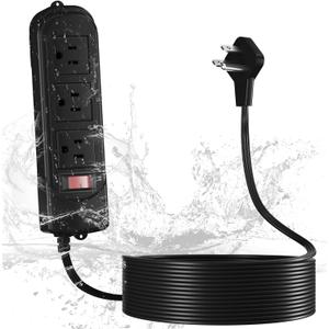 Outdoor Power Strip Weatherproof 15 FT, IPX4 Waterproof 3 Outlets Extension Cord with 45 Flat Plug,Shockproof and Overload Protection,Wall Mountable for Camping, Holiday, Bathroom, Garden,Patio, ETL
