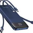 Charmast Portable Charger with Built in Cables, 10000mAh Slim Power Bank, 15W USB C in&Out Port High Speed Charging External Charger, Battery Pack Compatible with iPhone 16 15 13 Samsung Google iPad (Navy)