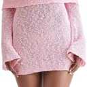 Voghtic Women's Sexy Off Shoulder Knit Crochet Mesh Mini Bodycon Dress Ruched Elegant Sweater Cocktail Party Dresses S