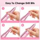 Professional Electric Nail Drill File, HUGMAPLE 45000RPM Portable E-File Machine with Bits & Base, Rechargeable Cordless Nail Drill Kit for Shaping, Removing & Polishing Gel Nails for Salon Home (Rose Gold Pink)