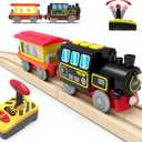 Motorized Train for Wooden Track, Remote Control Train with Magnetic Connection, Battery Operated Locomotive Trains for Toddlers, Compatible with Thomas, Brio, Chuggington