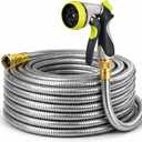 Metal Garden Hose 50 ft 304 Stainless Steel Water Hose with Nozzle Sprayer, Garden Hoses Flexible, Lightweight, No Kink, Heavy Duty for Outdoor (50 ft)
