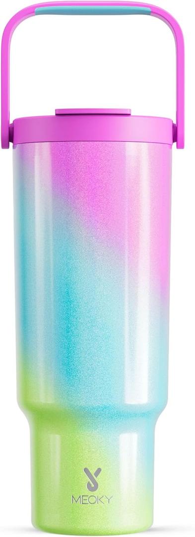 Meoky 40 oz Tumbler with Handle and Straw, Insulated Water Bottle, Stainless Steel Travel Mug, Keeps Cold for 34 Hours, 100% Leak Proof, Fits in Car Cup Holder (Fairytale)