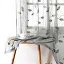HOMEIDEAS Light Grey/Gray Sheer Curtains 52 X 63 Inches Length 2 Panels Embroidered Leaf Pattern Pocket Faux Linen Floral Semi Sheer Voile Window Curtains/Drapes for Bedroom Living Room