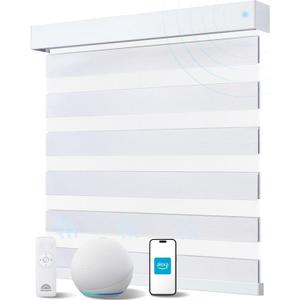 Smart Zebra Blinds for Windows, Alexa Motorized Zebra Shades with Remote Control, Automatic Electric Power Roller Blinds for Indoor Windows (25" W X 72" H, White)