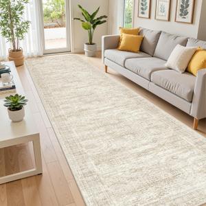 Washable Runner Rug 2.5x12, Non-Slip Long Bathroom Rugs Runner for Kitchen, Living Room, Bedroom, Soft Vintage Washable Rug for Entryway, Thin Floor Mat for Dining Room(2.5'x12', Beige/Ivory)