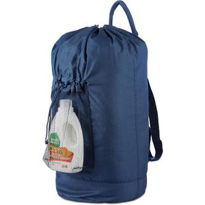 Laundry Bag Backpack with Detergent Holder and Adjustable Shoulder Straps, Clothes Laundry Backpack for College, Travel, Apartment, Laundromat, Dorm Room (Blue)