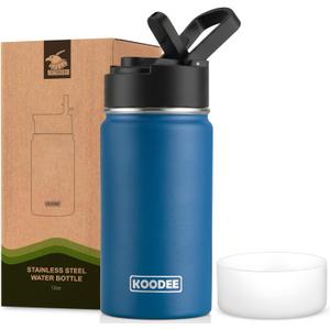 koodee Small Water Bottle -12 oz Stainless Steel Vacuum Insulated Water Bottle BPA Free, Boy Water Bottle for School Wide Mouth Flask (Navy)