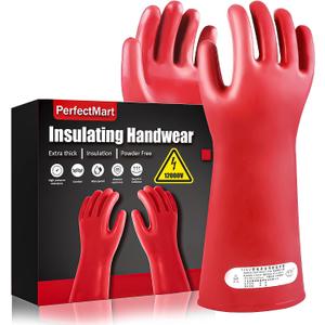 Insulating Gloves For High Voltage Electrical Work 1.8mm-Thickness Protective Gloves Cut & Stab Resistant 12kVAC/22kVDC Max Red Rubber Insulating Handwear For Lineworker Electricians