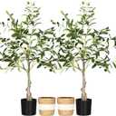 Riceshoot 2 Packs Artificial Olive Tree 3 ft Indoor Faux Olive Tree Tall Fake Silk Plant Potted with Handmade Woven Basket Arbol Artificial for Modern Home Office Living Room Garden Decor