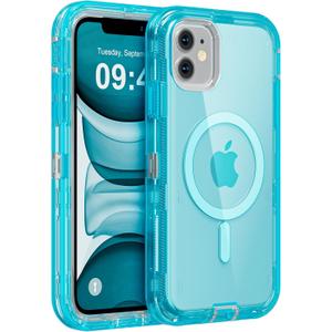 for iPhone 11 Case, Compatible with MagSafe, Heavy Duty Shockproof Protection Phone Cases, Anti-Drop, Dual Layer Transparent Magnetic Phone Case for iPhone 11, 6.1", Blue