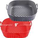 Golden Associate Silicone Liners Square for Air Fryer, 2 Pcs Non-stick Food-grade Reusable Basket Silicone Pot Baking Tray Airfryer Accessories, Top Size 9 inches, Bottom Size 8 inches
