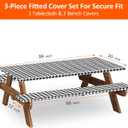 8ft Picnic Table and Bench Cover, Camping Essentials RV Gear, 96 in Waterproof Windproof Outdoor Elastic All Around Tablecloth, Fitted Rectangle Tables and Seats, Black-White Checkered