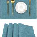 SHACOS Fabric Placemats Set of 4 Non Slip Machine Washable Heat Resistant Cloth Table Mats Soft Polyester Place Mats for Kitchen Dining Table, Dark Teal 12x18