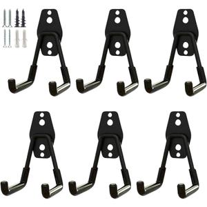 Garage Storage Utility HooksGarage Garden Tool OrganizerSteel Wall Mount Hooks, Garden Small U Hooks (6 Pack-Black)