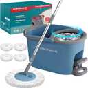 SONGMICS Spin Mop and Bucket Set with Pedal Wringer, Floor Cleaning Mop, Adjustable Telescopic Handle, Max. 59.1-Inch Length, 360 Rotating Head, 4 Microfiber Pads, Blue and Gray ULMB002QT04