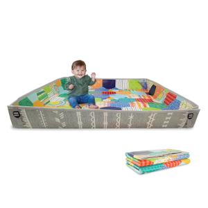 Infantino Foldable Soft Foam Play Mat, Reversible 57x57 Baby Mat for Floor Time, Lightweight, Portable & Easy to Store, Water Resistant, Wipeable, Multicolor