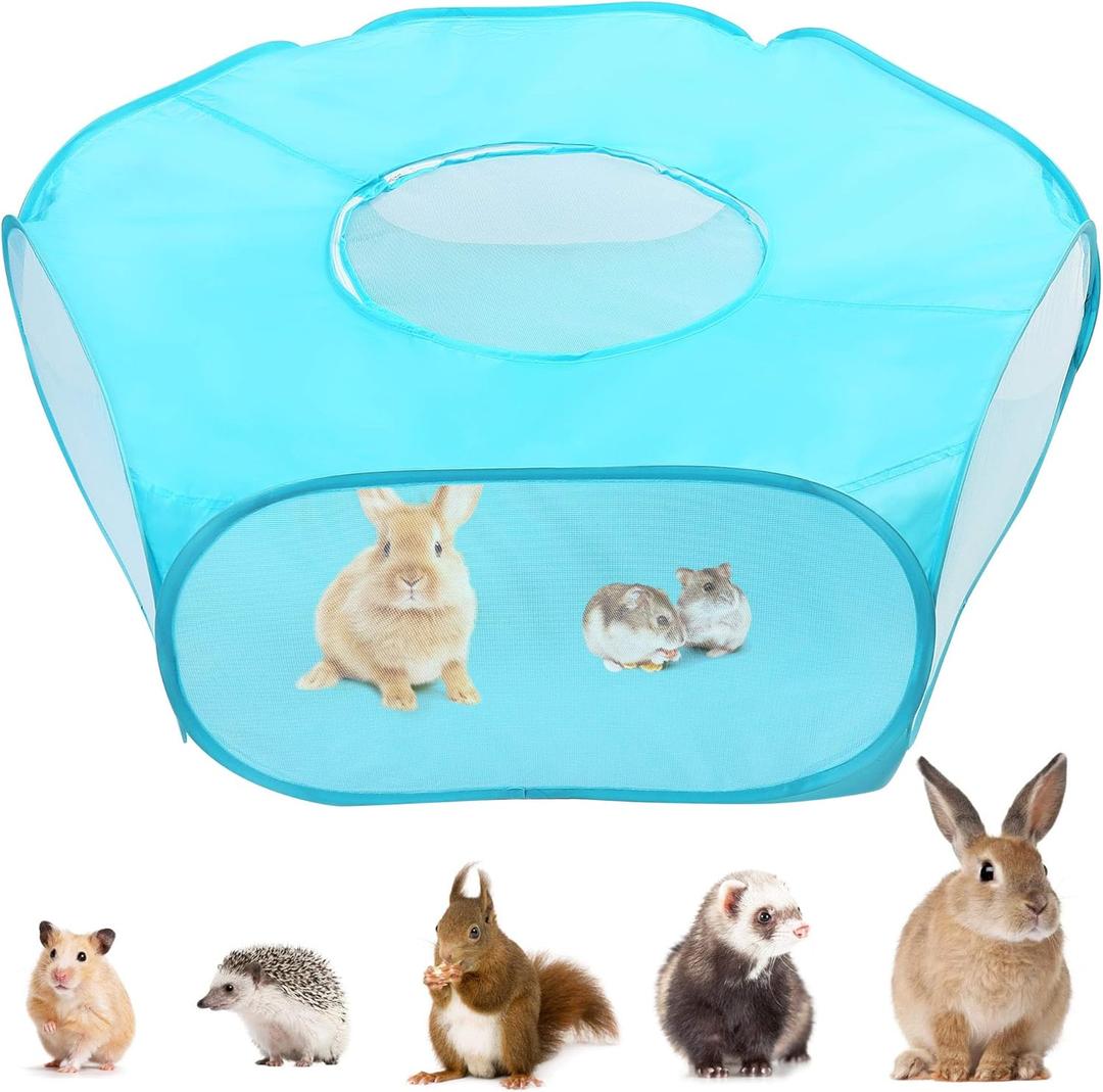 Small Animal Playpen, Guinea Pig Playpen, Foldable Hamster Cage Tent with Zipper Cover, Waterproof Play Yard Fence for Hamster Rabbit Kitten, Indoor Small Pet Exercise Pen