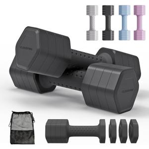 Adjustable Dumbbell Set of 2, 4 in 1 Free Weights Dumbbells Set, Hand Weights for Women at Home, 5 lb Dumbbells Set with Non-slip Comfort Handle for Home Gym Exercise Workout Training (Black)