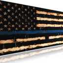 Extra Large Gaming & Office Mouse Pad (31.5" x 11.8") – Rustic Wood American Flag Retro US Thin Blue Line Design, Anti-Slip XXL Desk Mat with Durable Stitched Edges & Smooth Cloth Surface