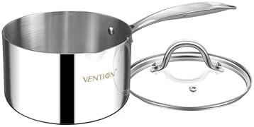 VENTION Tri-Ply Stainless Steel 1 Quart Saucepan with Lid, Bright Small Sauce Pan with Pour Spout, Small Pots for Cooking, Right Hand