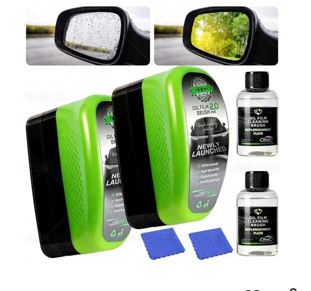 Automotive Oil Film Cleaning Brush, Glass Cleaner - Prevents Foggy Mirrors, 150ml Car Windshield Cleaner, Glass Cleaning Board, Removes Grime in Seconds, Crystal-Clearview in Any Weather (2)
