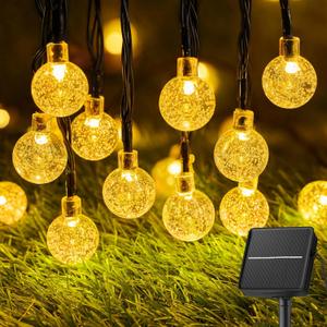 Solar String Lights Outdoor 60 LED 36FT with 8 Lighting Modes, Waterproof Solar Powered Crystal Globe Patio Lights for Garden Yard Porch Wedding Party Decor (Warm White) (1 pc)