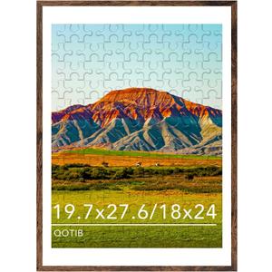 Wood 19.7x27.6 Picture Frame with 18x24 Mat, Display 18x24 with Mat or 19.7x27.6 Without Mat, Wood 19.7 by 27.6 Photo Frame, 19.7 x 27.6 Frame for Wall Hanging Display, Deep Brown