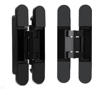Hidden Door Hinges,6 inch Heavy Duty Concealed Hinges,180 Degree Swing 3-Way Adjustable Butt Hinges Suitable for Wooden Door Bedroom Door,2 Pack (Black, 6inch)