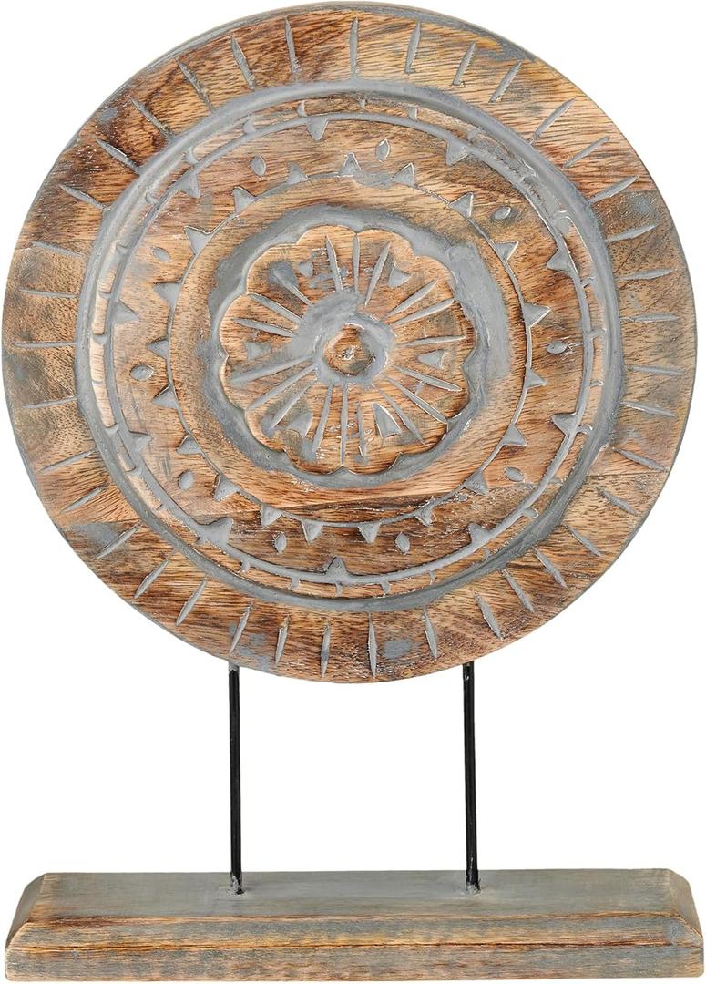 Farmhouse Table Sculpture Home Decor Statue Mandala Carved for Modern Home 10" x 14", Living Room, Fireplace Mantel Shelf, Table and Entryway Decor Stand KHST10