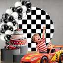 6.5x6.5ft Black and White Checkerboard Round Backdrop Cover Racing Theme Fabric Circle Background Themed Party Decorations Baby Shower Birthday Wedding Portrait Photo Booth Studio Props (R1-183)