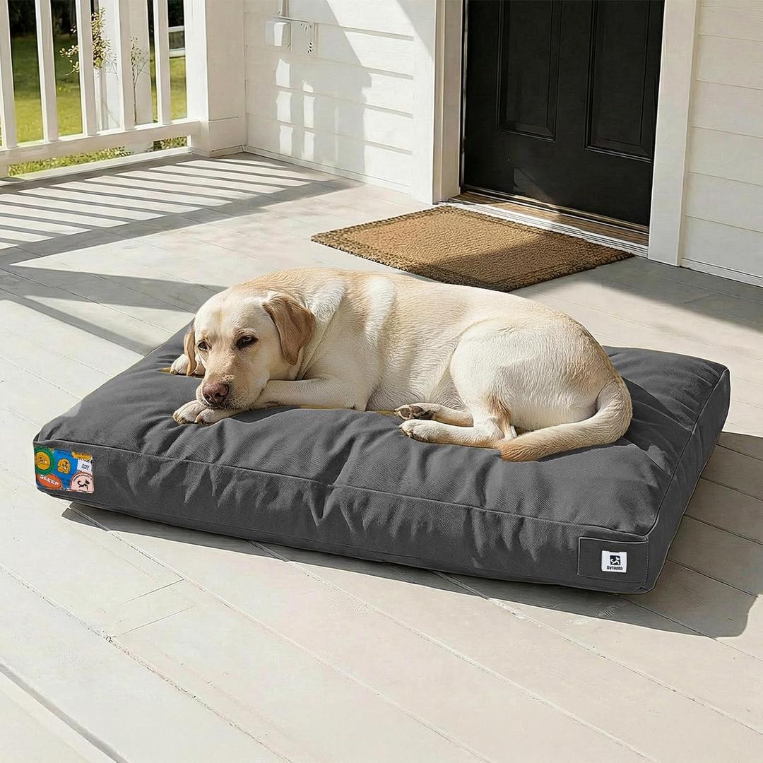 Sytopia 42 Inch Canvas Indestructible Outdoor Dog Bed for Extra Large Dogs, Chew Proof Dog Bed with Waterproof Washable Removable Cover, Indoor Patio Pet Pad for Crate, Dark Grey