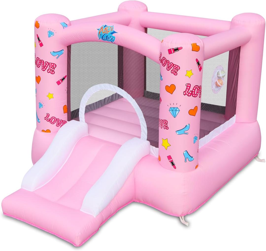 Action Air Inflatable Bounce House with Blower, Princess Bouncer, Durable & Extra Thick Bouncy Castle for Kids, Indoor/Outdoor Fun, Easy Setup, Safety Netting & Carrying Bag Included, 9 feet x 6.75 feet x 5.25 feet