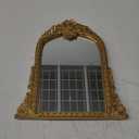 Small Gold Vintage Mirror, Antique Arched Tabletop Makeup Mirror, Hand-Carved Frame, 11" x 11.2" for Bedroom, Living Room, Vanity