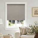 Blackout Blinds Cordless Roller Shades for Bedroom Windows Free-Stop Thermal Insulated 100% Black Out Linen Roller Shades Blinds for Office Living Dining Room, Greyish Beige Burlywood Birch W35xH72