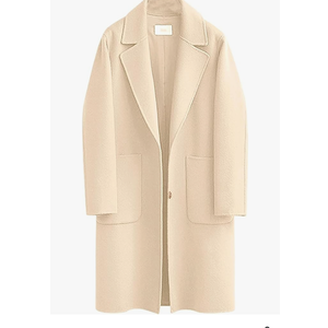 Omoone Women's Notched Lapel Wool Coats Mid Long Button Pea Coats Warm Thicken Trench Jacket XXL
