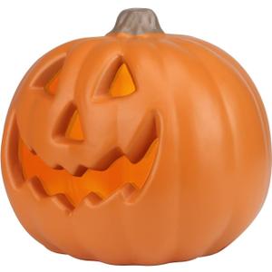 Holiday Pre-lit Jack O' Lantern - Large 9IN Halloween Pumpkin Decoration for Indoor Outdoor Festival Celebration, Garden, Patio, Front Door Decor With Smile Face