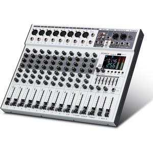 BOMGE 12 Channel Mixer Audio Console,Professional Music DJ Mixing Board with 256DSP Bluetooth MP3 Player 48V 7-Stage Equalizer Supply USB Recording for Studio Karaoke Live Performance (12 Channel)