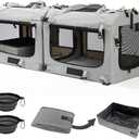 Extra Large Cat Carrier Soft Sided, Portable Small Dog Carrier for 2 Cats, 24"x16.5"x16" Car Travel Folding Comfortable Design with Litter Box and Bowls, Grey-2+ Litter Box+ Bowl*2