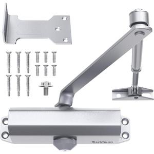 Commercial Grade Hydraulic Door Closer Large Size, Heavy Duty No Slam with Hold Open, Silver
