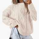 Trendy Queen Women's Oversized Cable Knit Crewneck Sweaters S