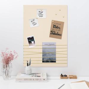 Navaris Fabric Memo Bulletin Board - 20" x 28" Velvet Memory Board for Wall to Display Photo Collages, Pictures, Notes - Includes 6 Push Pins - Beige