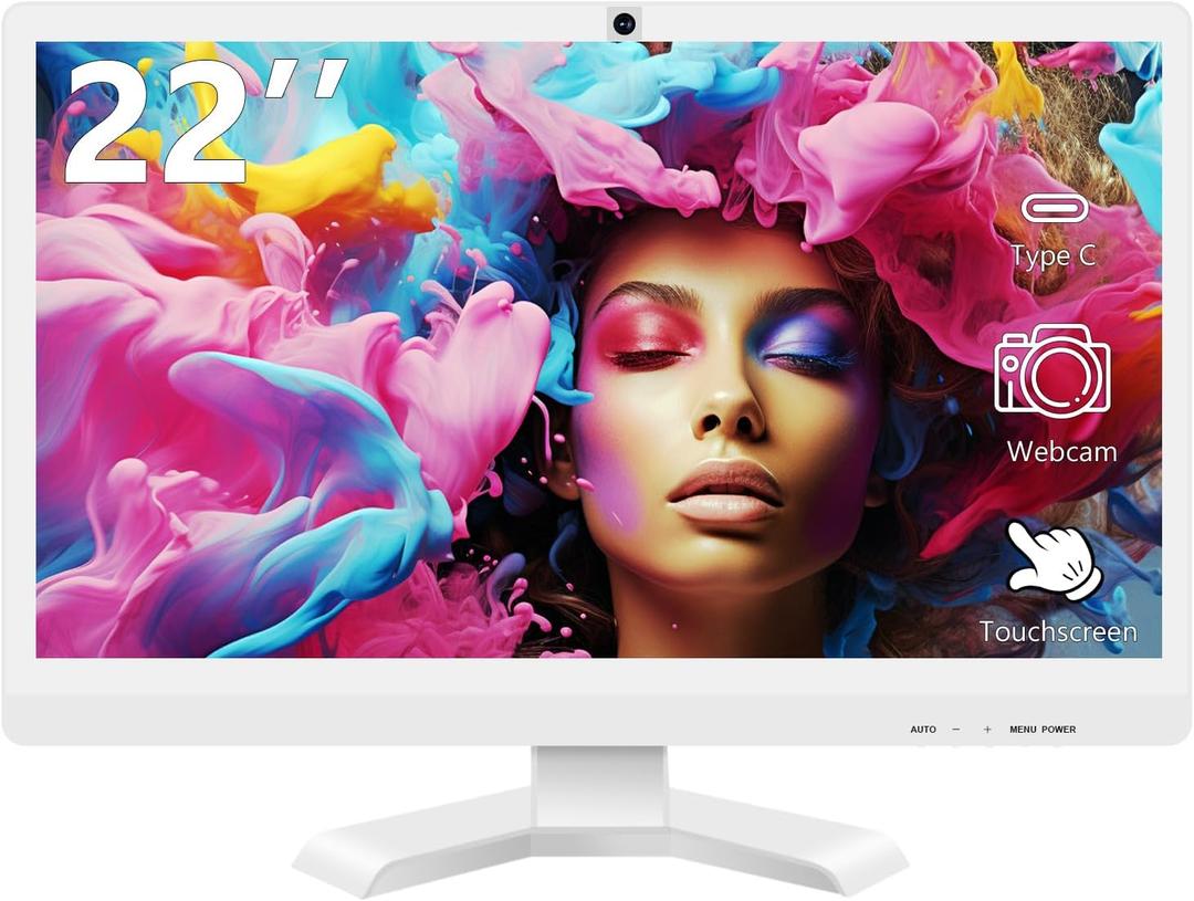 22 inch Touch Screen Monitor with Webcam FHD 1920x1080P Computer Monitor FreeSync HDR HDMI Ports Eye Care Frameless VESA Mount