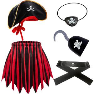 5Pcs Pirate Costume Kids,Girls Pirate Costumes Halloween Pirate Dress Up Pirate Accessories for Kids Gift (Medium)