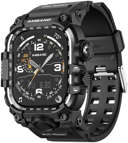 amBand Compatible with Apple Watch Series 10 46mm Bands Case for Men, M3 Rugged Military Bumper Heavy Duty Protector Protective Cover Tactical Strap Accessories for iWatch 46 mm - Matte Black