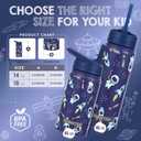 FAHRMOSIS 14 OZ Kids Water Bottle with Straw & 2 Lids (Flip & Spout) Leak Proof Metal Insulated Stainless Steel Reusable Tumbler for School & Sports Water Bottle - Black (Space)